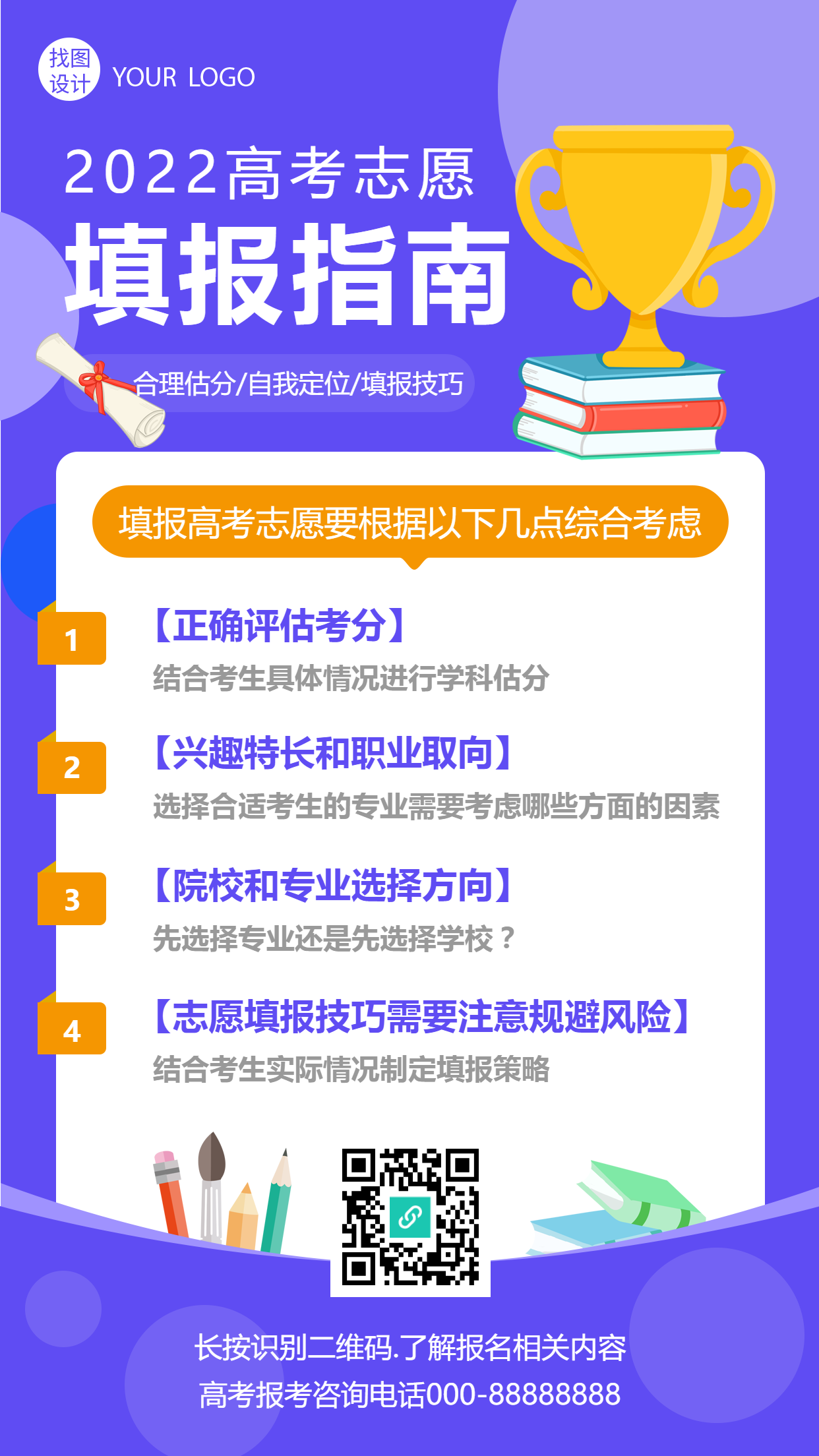 蓝色简约2022高考报考志愿填报指南手机海报