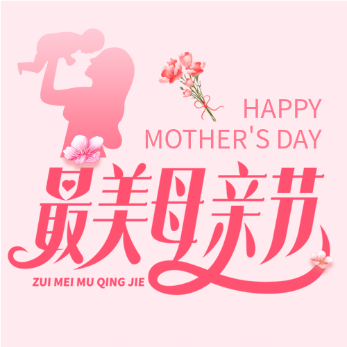 粉色简约人物剪影感恩母亲节公众号次图